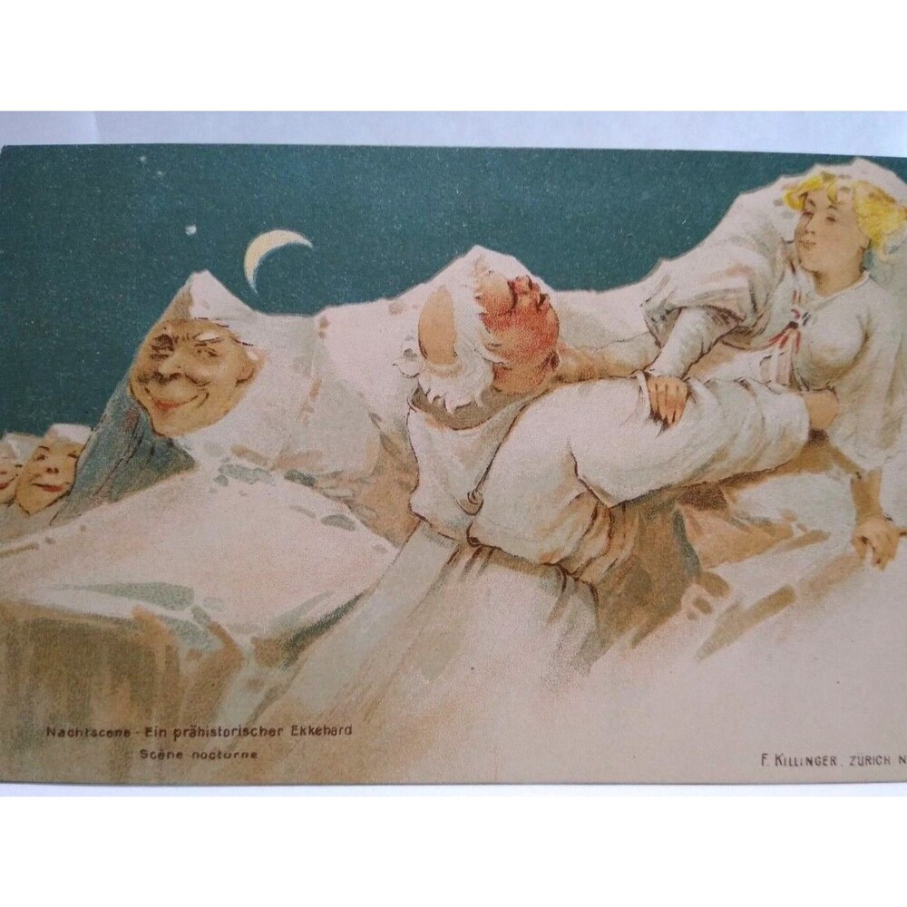 Fantasy Postcard F Killinger Swiss Alps Mountain Face Anthropomorphic Monks Moon